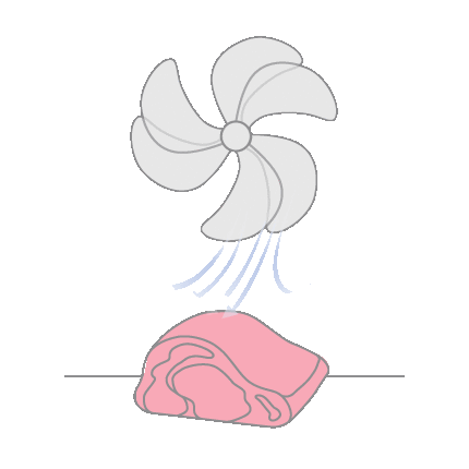 Directing cold air onto the meat with a single fan